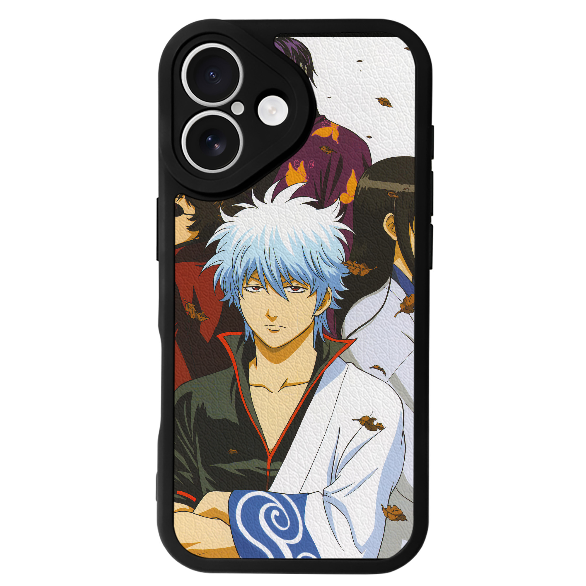 （画像用） ぎんたま 坂田銀時（さかたぎんとき） 神楽 志村新八（しむら しんぱち） GINTAMA Sakata Gintoki Kagura Shimura Shinpachi 【iPhone 16シリーズ対応】シリコンスマホケース（レザー調） 材質：シリコン